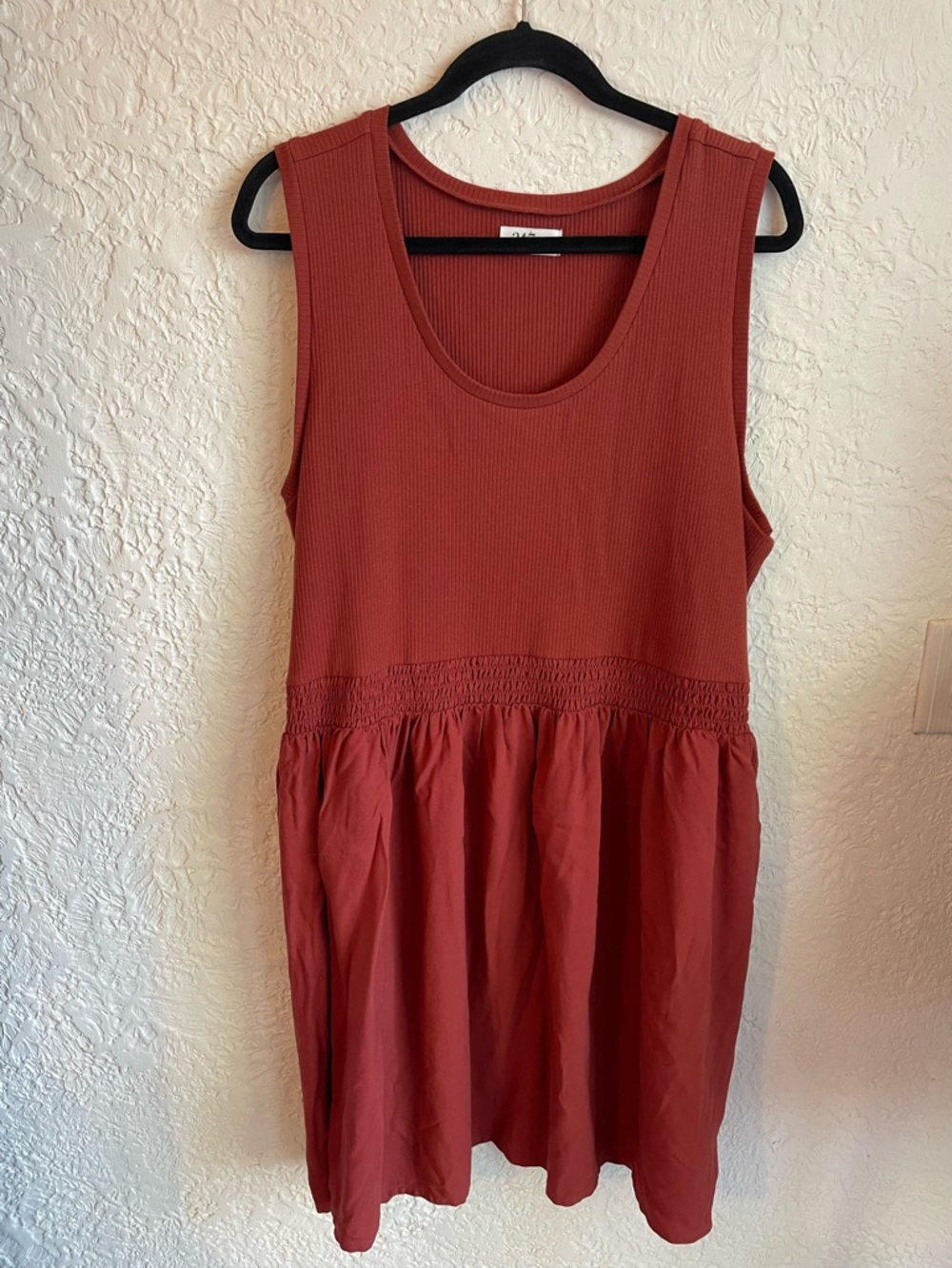24/7 Plus Size Sleeveless Scoop Mini Dress in Rust